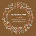 Barber Shop Round Design Template Line Icon Concept. Vector