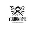 Barber shop, scissors and mustache, retro and vintage style, logo design. Hair salon and fashion, vector design