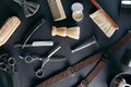 Barber Shop Tools And Equipment. Men`s Grooming Tools Royalty Free Stock Photo