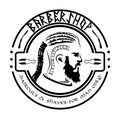 Barber shop viking style, isolated vector vintage illustration. Bearded viking man monochrome silhouette. Emblem, logo Royalty Free Stock Photo