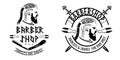Barber shop viking style, isolated vector vintage illustration. Bearded viking man monochrome silhouette. Emblem, logo Royalty Free Stock Photo