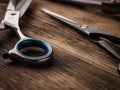 The barber shops tools on wooden desk