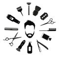 Barber tools and haircut icons set