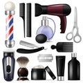 Barber vector barbershop equipment or hairdresser tools for haircutting illustration shaving-set of razor scissors and