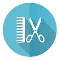 Barber vector icon, flat design blue round web button isolated on white background Royalty Free Stock Photo