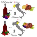 Barbera and Veneto. The wine list. An illustration of a red wine.