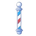 Barbers pole. Outdoor sign used to signify work place for cutting, shaving hairs, beards.