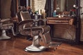 Barbershop armchair. Modern hairdresser and hair salon, barber shop for men.