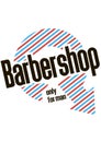 Barbershop barberÃ¢â¬â¢s pole logo signboard with arrow