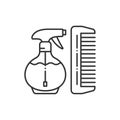 Barbershop black line icon. Hair styling items, spray and hairbrush. Hairdresser services. Beauty industry. Pictogram for web page