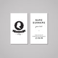 Barbershop business card design concept. Barbershop logo-badge with wavy long hair woman profile and ribbon. Vintage design.