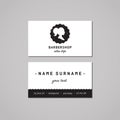 Barbershop business card design concept. Barbershop logo with long ponytail hairstyle woman profile. Vintage, hipster style.