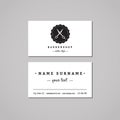 Barbershop business card design concept. Barbershop logo with scissors and badge. Vintage, hipster and retro style.