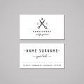 Barbershop business card design concept. Barbershop logo with scissors and heart. Vintage, hipster and retro style.
