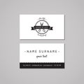 Barbershop business card design concept. Barbershop logo with scissors and ribbon. Vintage, hipster and retro style.