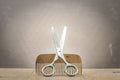 Barbershop concept. Old style. Hairbrushes and a scissors on a gray background. Selective focus Royalty Free Stock Photo