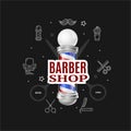 Barbershop Concept with Realistic Detailed 3d Barber Pole. Vector