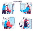 Barbershop concept set. Hairdresser makes men hairstyles