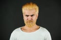 Barbershop, dyed hair and beard. Man beardcare and haircare. Serious bearded man portrait.
