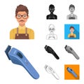 Barbershop and equipment cartoon,black,flat,monochrome,outline icons in set collection for design. Haircut and shave Royalty Free Stock Photo