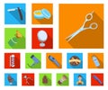 Barbershop and equipment flat icons in set collection for design. Haircut and shave vector symbol stock web illustration Royalty Free Stock Photo