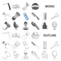 Barbershop and equipment monochrom icons in set collection for design. Haircut and shave vector symbol stock web