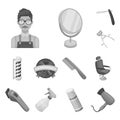 Barbershop and equipment monochrome icons in set collection for design. Haircut and shave vector symbol stock web Royalty Free Stock Photo