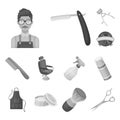 Barbershop and equipment monochrome icons in set collection for design. Haircut and shave vector symbol stock web Royalty Free Stock Photo