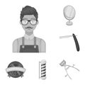 Barbershop and equipment monochrome icons in set collection for design. Haircut and shave vector symbol stock web Royalty Free Stock Photo