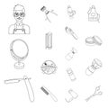 Barbershop and equipment outline icons in set collection for design. Haircut and shave vector symbol stock web Royalty Free Stock Photo