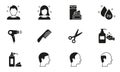 Barbershop and Hairdresser Silhouette Icons. Hair Care and Hairdressing Tools Icons Set. Barber Comb, Scissors, Dryer