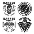 Barbershop and hairdressing four vector emblems Royalty Free Stock Photo