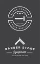 Barbershop or Hairdressing Salon Set of Vector Monochrome Emblems Isolated on Dark Background. Vector Royalty Free Stock Photo