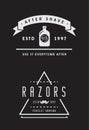 Barbershop or Hairdressing Salon Set of Vector Monochrome Emblems Isolated on Dark Background. Vector Royalty Free Stock Photo