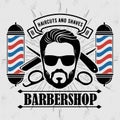 Barbershop Logo with barber pole and bearded men in vintage style. Royalty Free Stock Photo