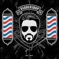 Barbershop Logo with barber pole and bearded men in vintage style. Royalty Free Stock Photo