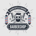 Barbershop Logo with barber pole in vintage style Royalty Free Stock Photo