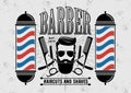 Barbershop Logo with barber pole in vintage style Royalty Free Stock Photo