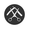 Crossed scissors and razor barbershop logo