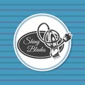 Barbershop logo, emblem with electrical hair clipper or shaver in vintage style vector illustration