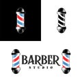 Barbershop logo, poster or banner design concept with barber pole