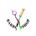 Barbershop logo, scissors and comb vector illustration isolated, sign symbol Royalty Free Stock Photo