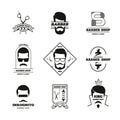 Barbershop logo. Simple mustache and beard icons for male grooming salon label design, hipster barber hairdresser emblem