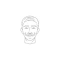 Barbershop man head hairstyle curved mustache fashion grooming line vintage logo vector