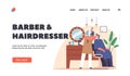 Barbershop Master Landing Page Template. Hairdresser Barber Doing Haircut to Male Client in Men Salon or Barber Shop Royalty Free Stock Photo