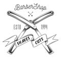 Barbershop razor blades, decoration elements, shaves cuts, black and white old vintage razor