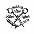 Barbershop scissor & razor blade vintage label illustration