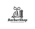 Barbershop scissors and razor logo design. Hairdressing barber salon vector design