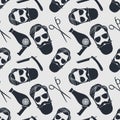 Barbershop seamless pattern with hipster face. Royalty Free Stock Photo