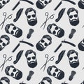 Barbershop seamless pattern with hipster face. Royalty Free Stock Photo